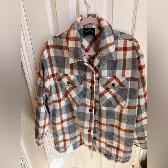 HFX Jackets & Blazers - Women's Plaid Shacket in White, Gray & Brown
